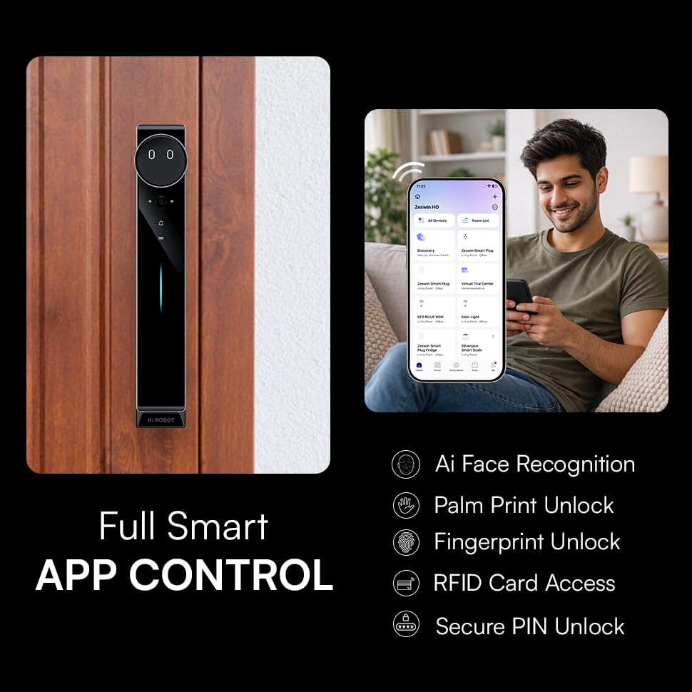 Image of Shield Supreme AI Smart Door Lock with Video & Night Vision, 10 Ways Unlock - Face, Palm, Fingerprint, RFID, PIN, App & Video Call, Alexa & Google Home Compatible Smart Lock for Home & Office