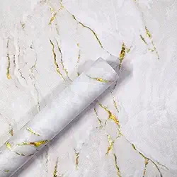 Papel de Parede Premium Autoadesivo de Mármore Texturizado Rolo de 5 Metros x 45 cm Branco Sala Cozinha Banheiro