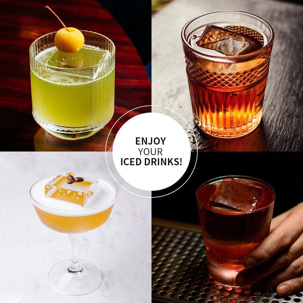 Clear Ice Cube Tray for Whiskey: 2Inch Clear Ice Cube Maker - Silicone Large Ice Cube Tray - Square Ice Tray for Bourbon Old Fashioned Whisky (Square)