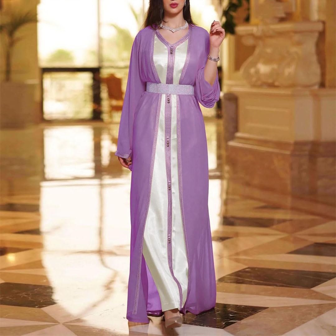 LNNSHX Zweiteiliges Abaya-Set für Damen, Weste, langes Kleid mit muslimischer Chiffon-Oberbekleidung