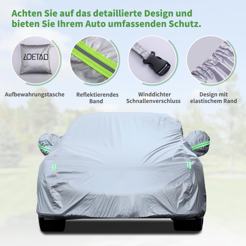 LOETAD Funda de Coche Exterior Cubierta de Coche Impermeable Antipolvo y Rasguño Universal 470x180x150cm