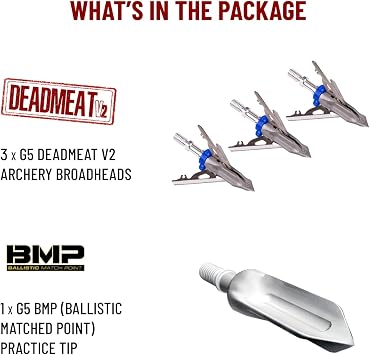 G5 Deadmeat V2 Expandable 3-Blade Broadheads, 3 Pack, Compound & Recurve