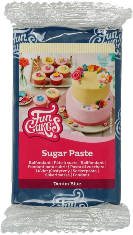 FunCakes Sugar Paste Demin Blue, Easy to Use, Smooth, Flexible, Soft and Pliable, Perfect for Cake Decorating, Halal, Kosher and Gluten Free, 250 g