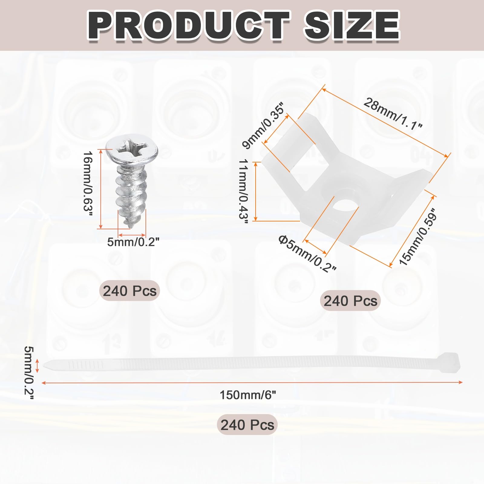 QUARKZMAN 240pcs Base Per Fascette A Sella Da 28mm Con Fascette Zip Da 150mm E Viti Autofilettanti M5, Set Di Supporti Organizzatori Per Cavi, Bianco