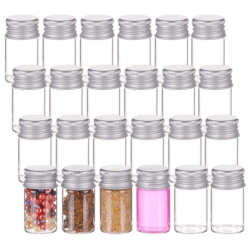 BENECREAT 24 Paquet de Mini Pots Cosmétiques Vides en Verre de 8 ML / 0.27 oz Petits Flacons Transparents Bouteilles en Verre Vides avec Bouchons en Aluminium Vissés pour Souhaitant Une Bouteille