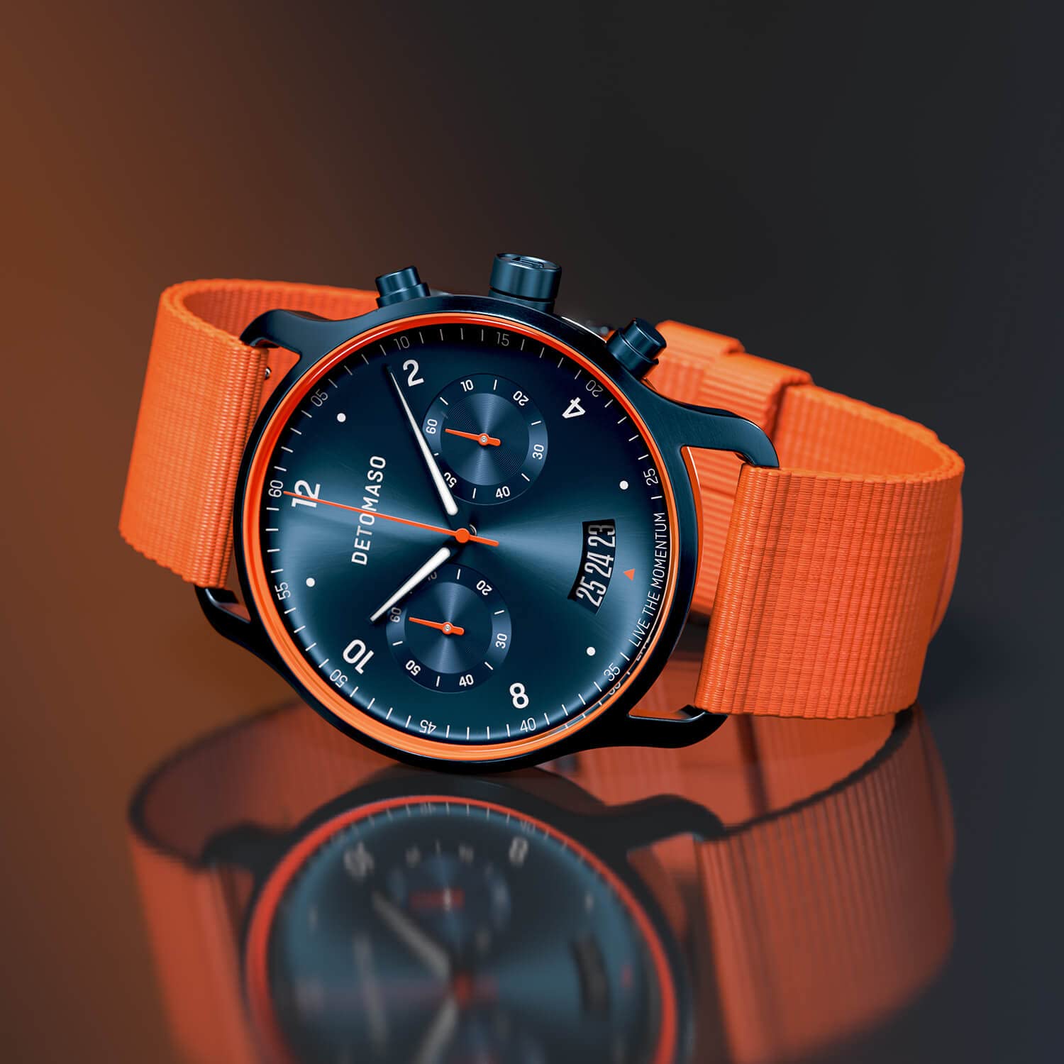 DeTomaso SORPASSO Velocita Blau Orange Herren-Armbanduhr Analog Nylon Armband Orange