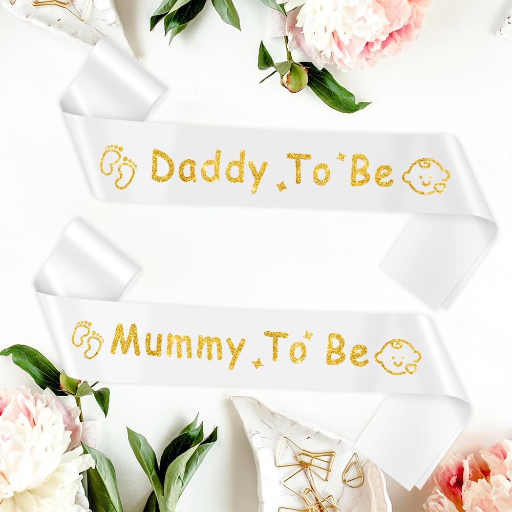 Mummy to Be Sash Baby Shower Sash Daddy to Be Party Decorations White Mum to Be Baby Gender Reveal Gifts New Mum Gifts New Parents Gifts Baby Shower Decor Pregnancy Gifts for Mother - Image 3