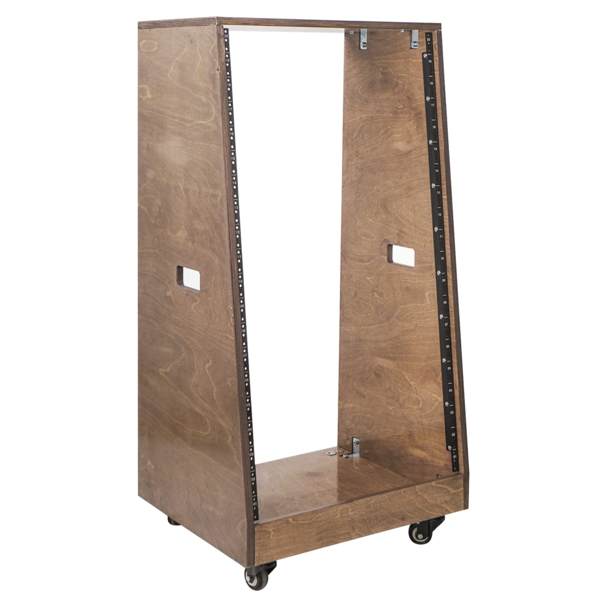 Sound Town DIY Solid Baltic Birch Plywood Slanted 20U Studio Rack, Weathered Brown, with Rubber Feet, Casters (SDRK-20TB)