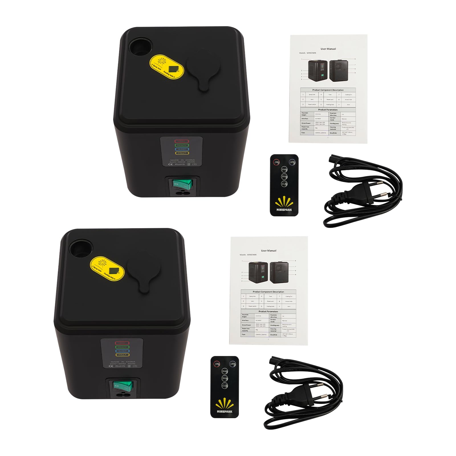 Macchina elettronica pirotecnica da 350 W, mini macchina per scintille a freddo, portatile, con telecomando, effetto palcoscenico verticale, per feste DJ, eventi sportivi
