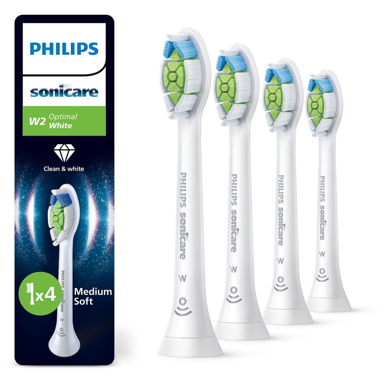 Philips Sonicare W2 Optimal White Original Replacement Toothbrush Heads, White, Pack of 4, HX6064/87