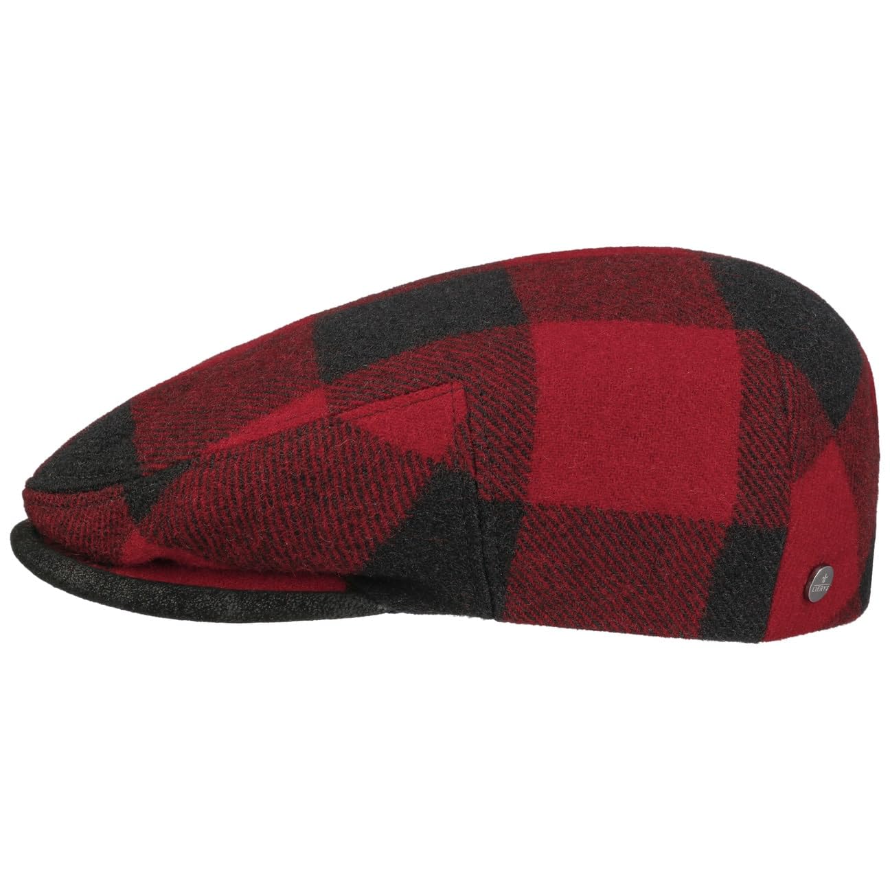 Lierys Check Driver Flat Cap Men Black-red 6 7/8