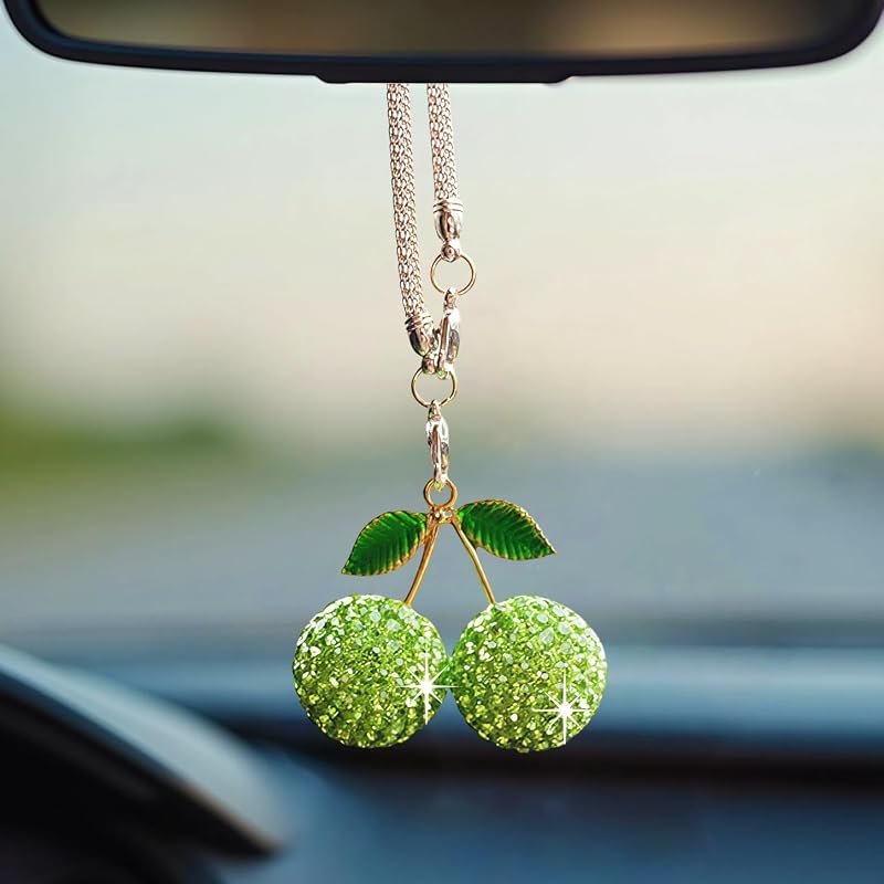 Pingente de Cereja com Cristais para Espelho Retrovisor YOYLMAL Verde – 1 unidade