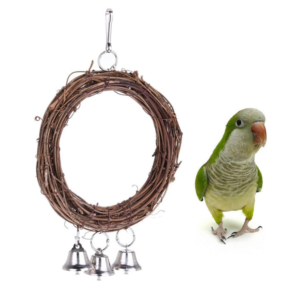 DOITOOL 3stücke Stehendes Papageien-schaukelspielzeug Rattan-Kreis Mit Glocken Vogelspielzeug Für Käfige Kletterzubehör Für Vögel Spielplatz Für Papageien