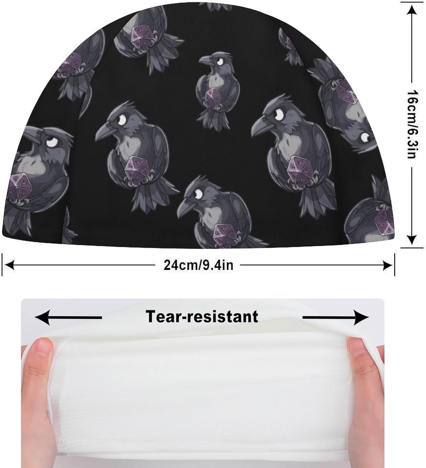 Raven Holding Dice Womens Swim Cap for Men Adult Swimming Hat Curly Short Medium Long Hair