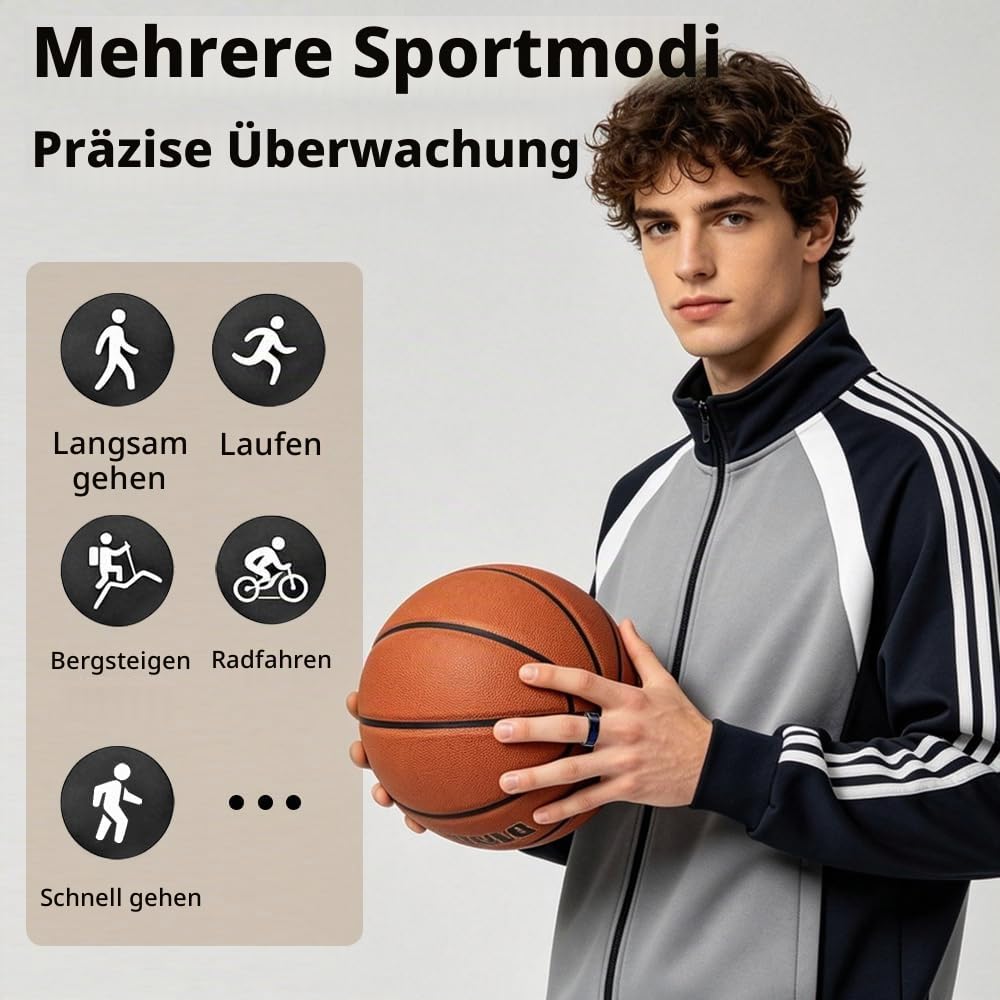 Smart Ring mit LED-Anzeige & Touchsteuerung – IP68 Fitness Tracker mit Multisport Modus – Überwachung von Schlaf, Herzfrequenz & SpO2 – Kompatibel mit Android- & iOS-Smartphones
