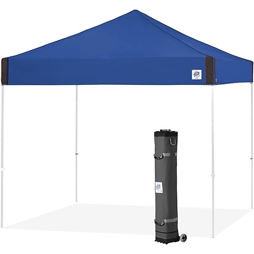 E-Z UP Pyramid Instant Shelter Canopy Pop Up Tent, 10' x 10' with Wide-Trax Roller Bag & 4 Piece Spike Set, Royal Blue