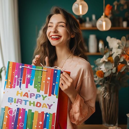 Miniatura 6 de SHIPKEY Paquete de 4 bolsas de regalo pequeñas con papel de seda, 7 x 4 x 9 pulgadas, surtido de bolsas de papel de aluminio dorado, bolsas