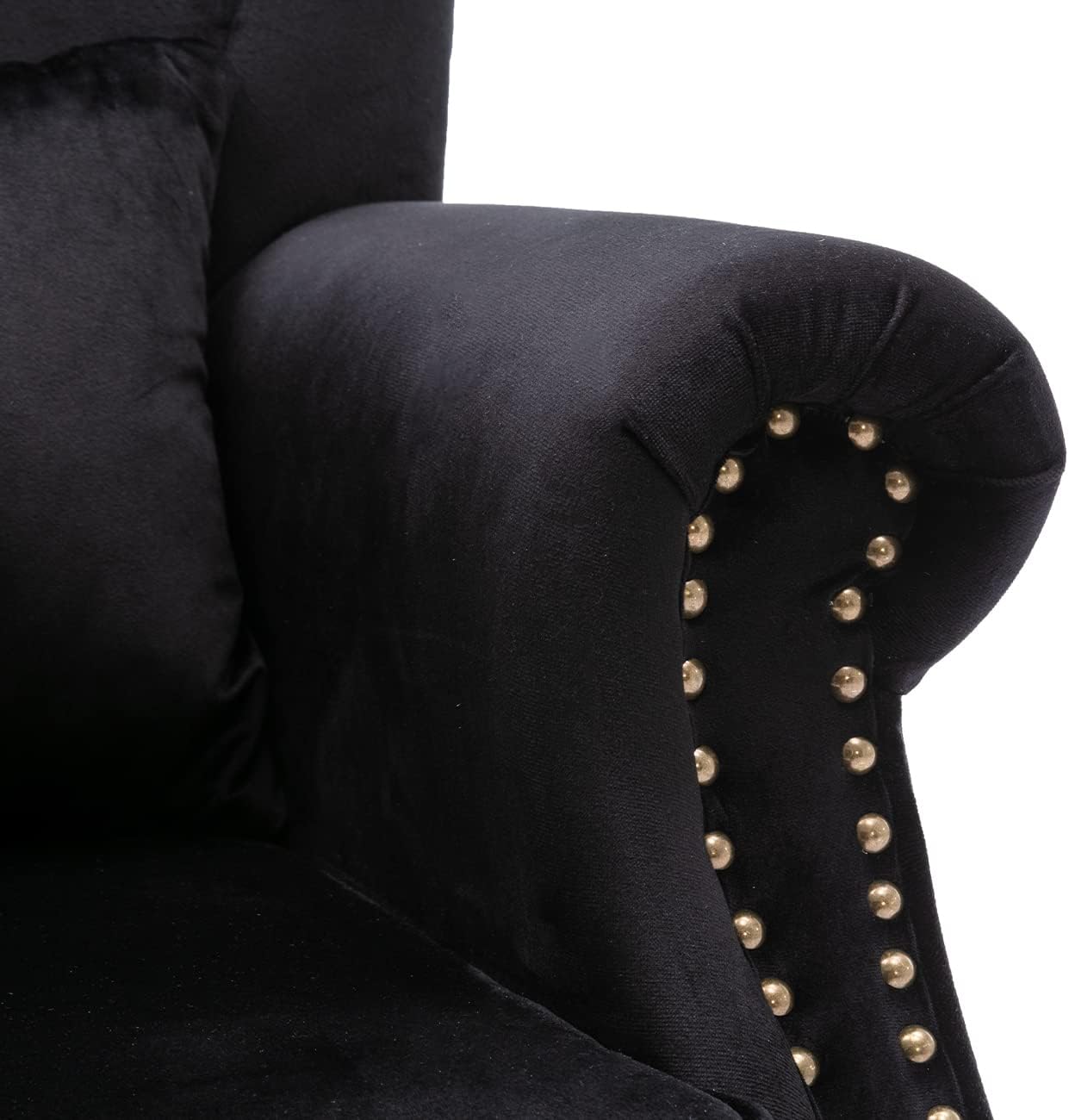 Kmax Velvet Club Chair Tufted Throne Mid Century Accent Wingback Chair Padded Seating Wood Legs Home Club Bedroom Living Room, Black