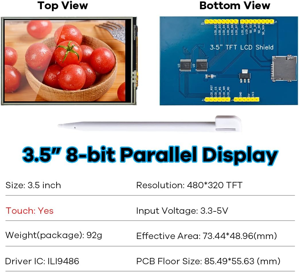 3.5 inch 480X320 TFT Touch Screen Module LCD Display Shield with SD Card Socket Compatible with Arduino R3 Mega2560 (Pack of 2)