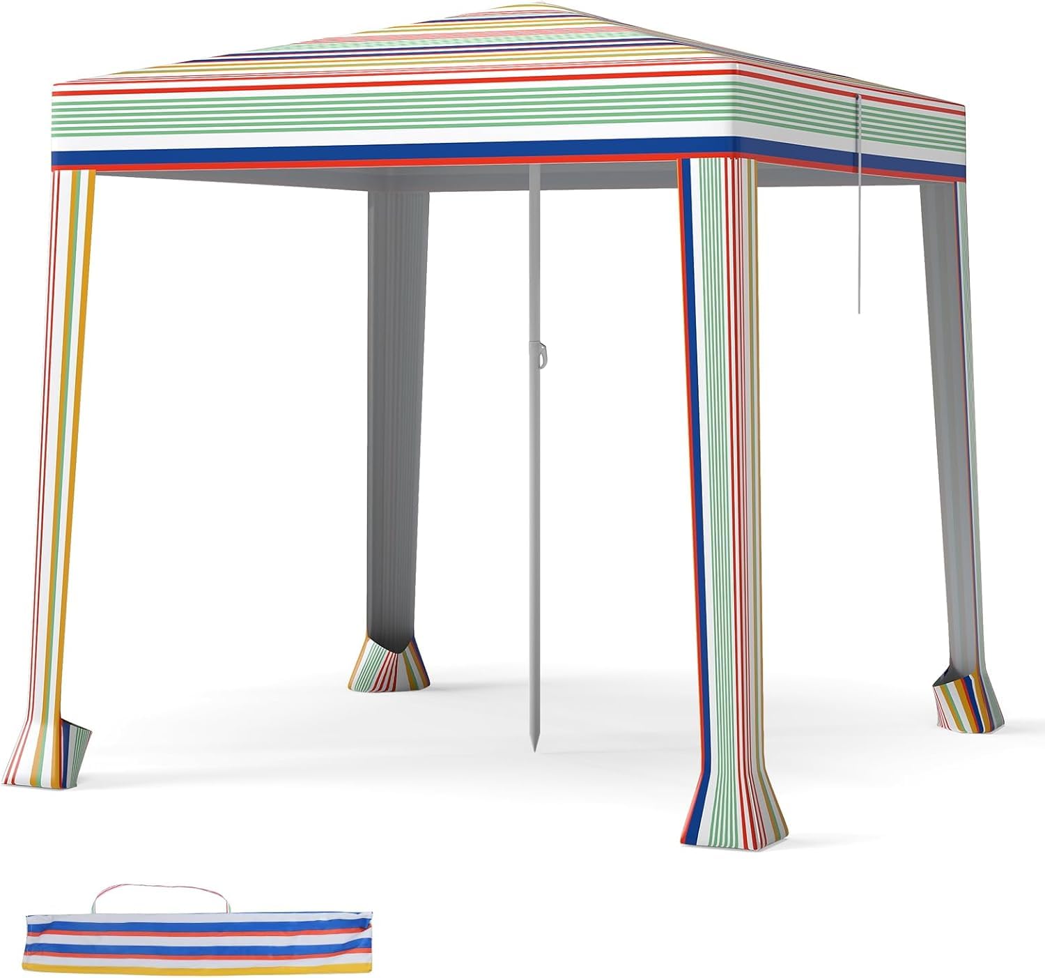 COSTWAY Sombrilla Playa Grande, 200 X 200 CM, Techo Ventilado, Protección Solar, Parasol Jardin Cuadrda con Bolsa De Transporte, 4 Sacos De Arena, Protección Solar Exterior (Colorido)