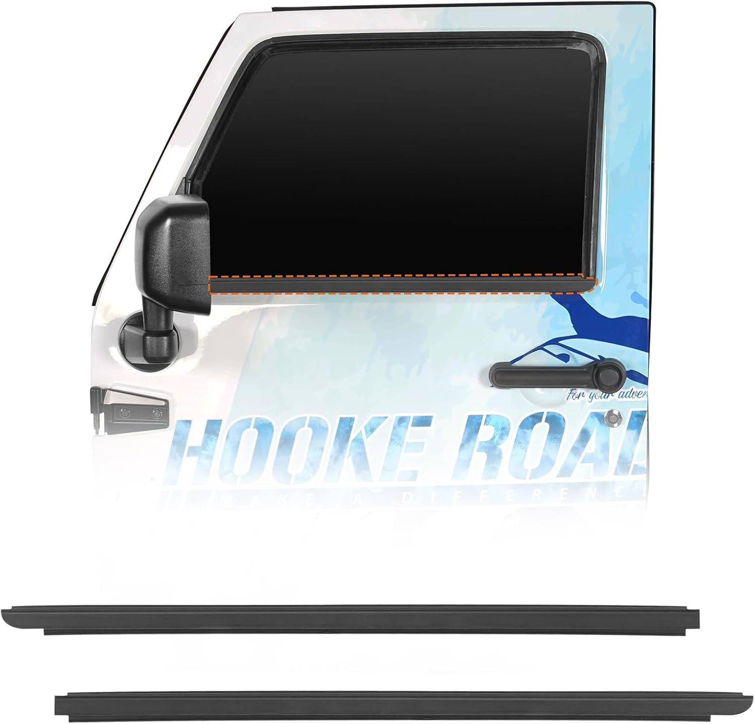 Hooke Road JK Front Door Window Belt Outer Weatherstrips Seal for 2007-2018 Jeep Wrangler JK, OE Reference: 55395268AD & 55395269AD - 2 PCS (Left & Right)