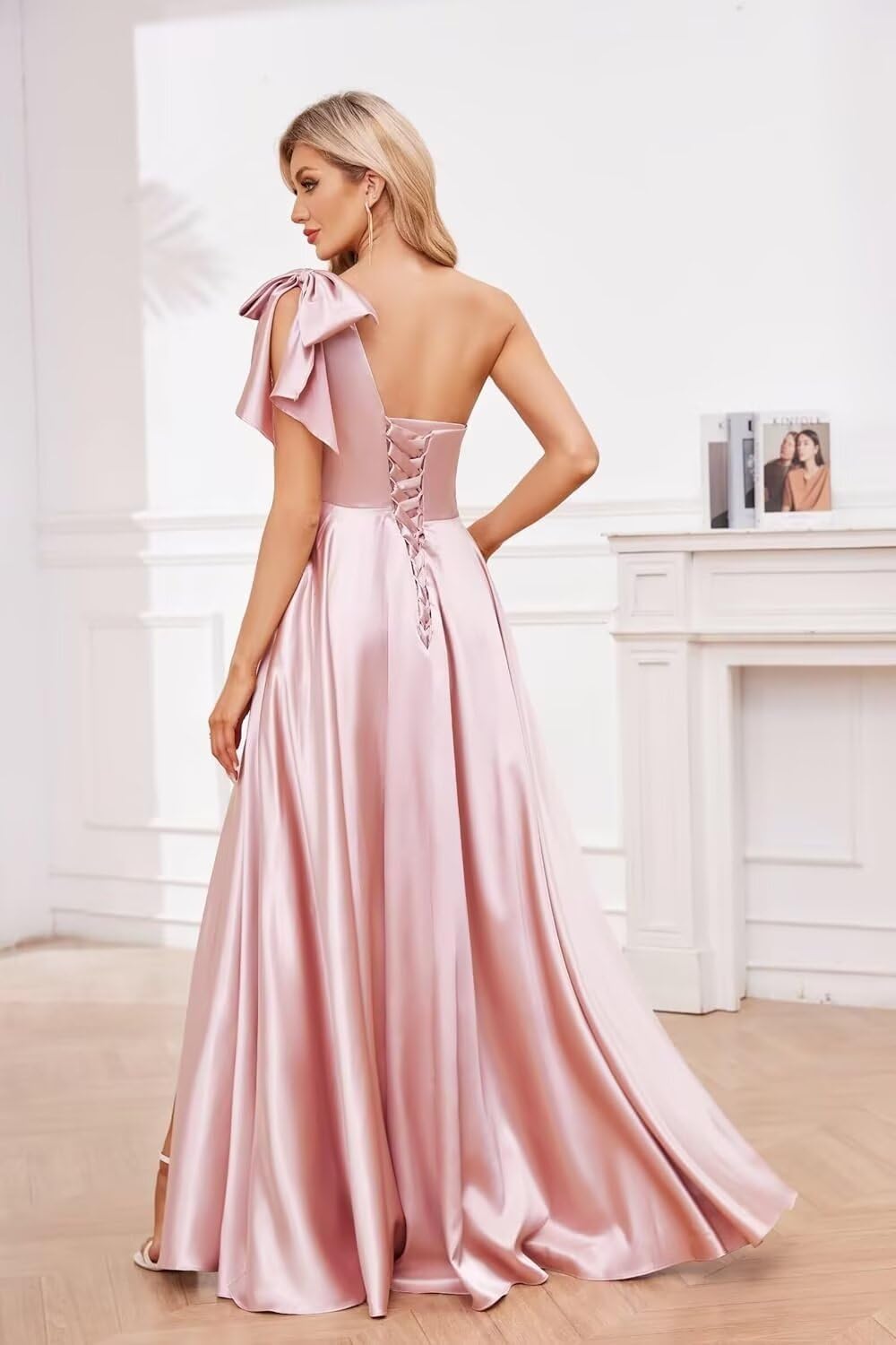 yinyyinhs One Shoulder Bridesmaid Dresses for Women 2025 Long Satin A-line Formal Evening Party Dress with Slit