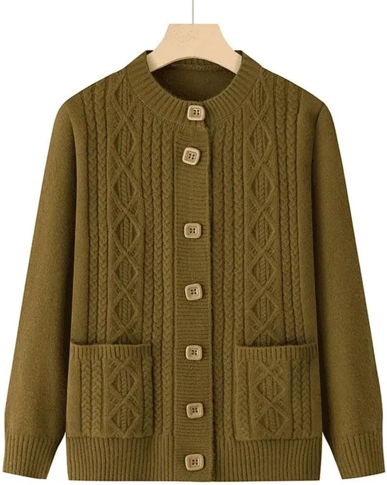 Women's Bottoming Top,Temperament Middle Aged Mother Chic Long Sleeve Female Knitting Cardigan Sweater
