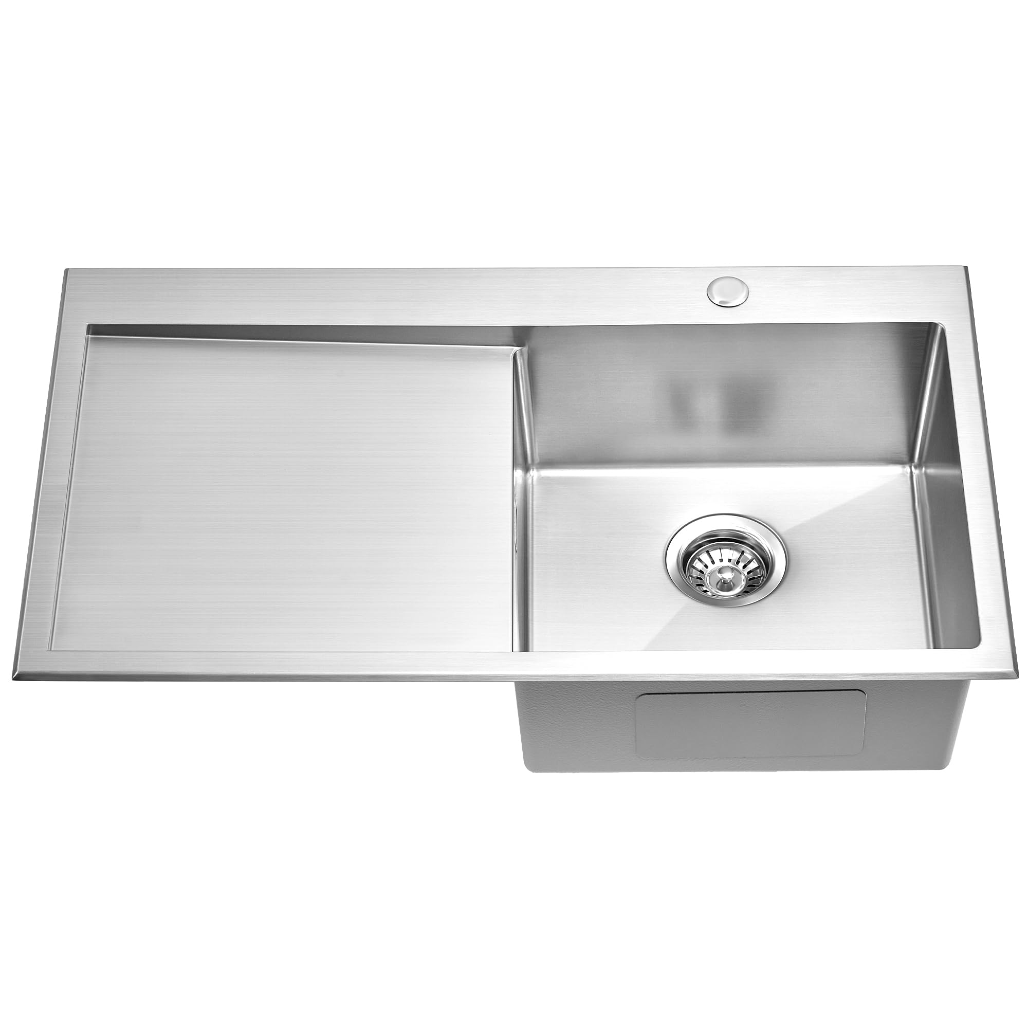Doirteal 860mm Kitchen Sink with Left Hand Drainer - 304 Stainless Steel Inset Sink - 86x50x20.3cm Single Bowl with Waste Kit & Overflow - Fits 500mm Cabinet - Silent & Anti-Condensation