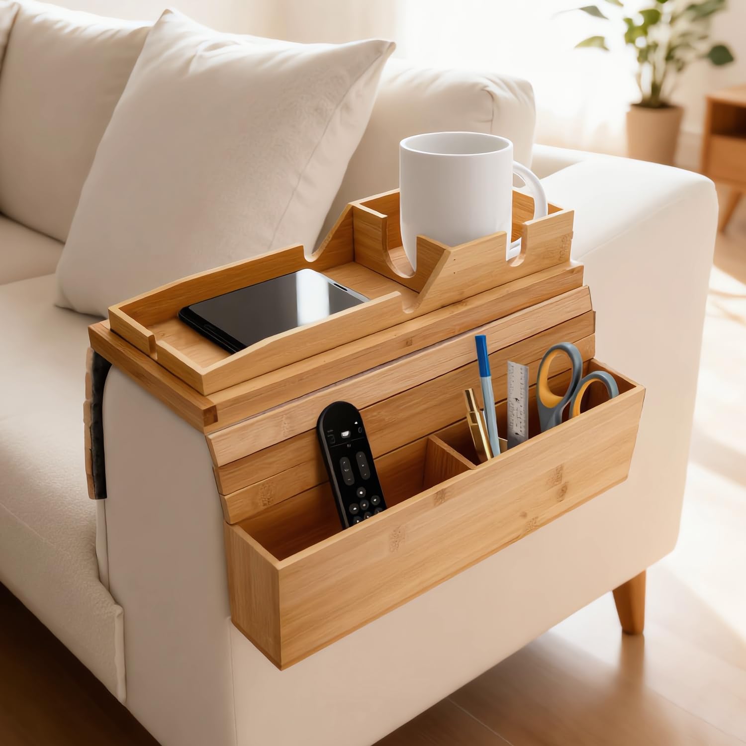 Plateau de canapé en bambou antidérapant, table pliable de salon amovible