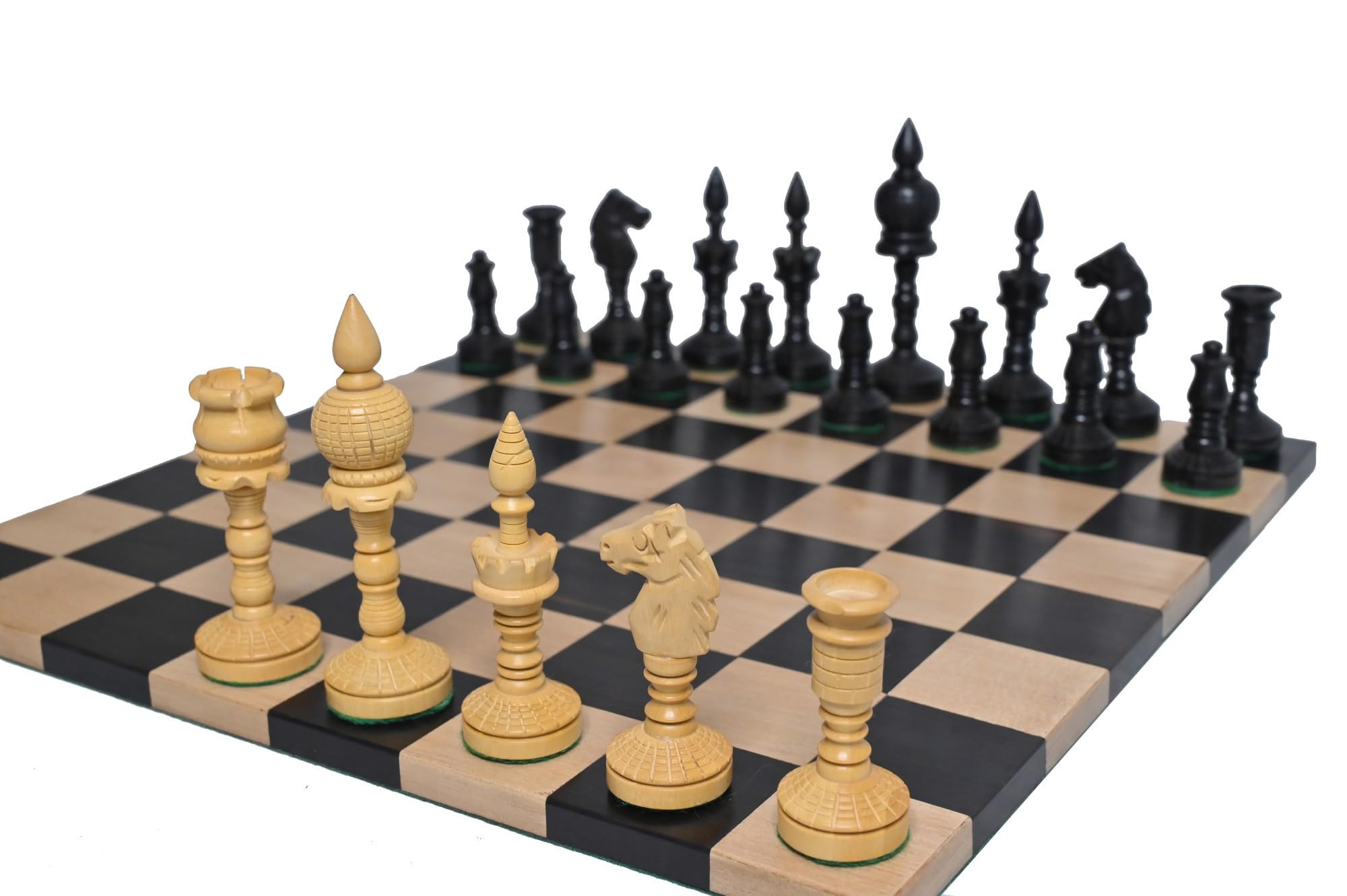 Pezzi di scacchi artistici della serie inglese da 9,4 cm | Scacchi vintage intagliati a mano in legno di ebano | Pezzi di scacchi di lusso