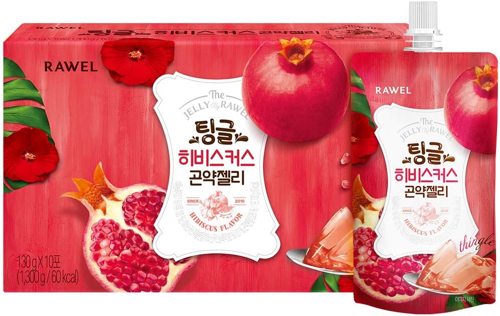 Rawel Thingle Delicious Konjac Jelly Box with Hibiscus & Pomegranate Flavor, Sugar Free, Low Calories, Low Carb (130g x 10 Packs) Drinkable Zero Sugar Jelly Dessert