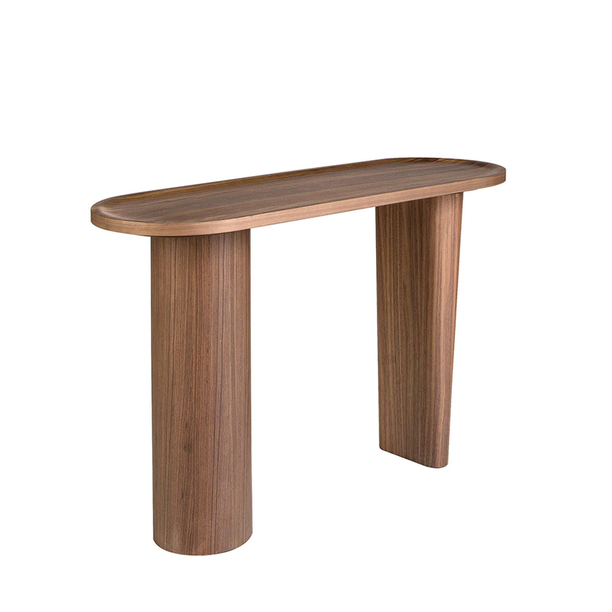 Ángel Cerdá – Halbspitzige Ovale Konsole – Natürliches Walnussfurnierholz – Modernes und Elegantes Design – Wohnzimmermöbel – Beistelltisch – Flurmöbel – Eingangstisch – Ø120 X 40 X 76 cm