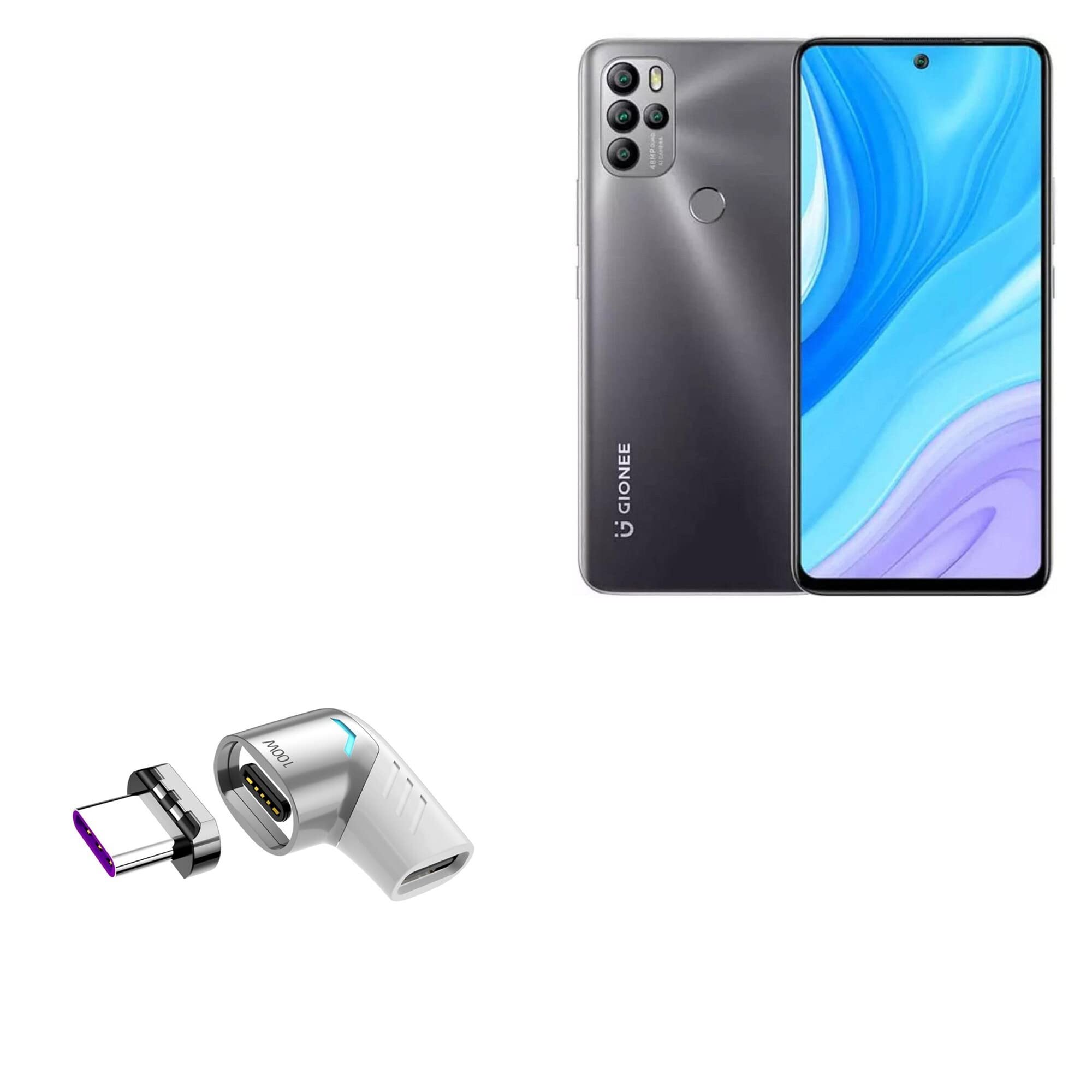 BoxWave Adapter Compatible with Gionee M15 - MagnetoSnap PD Angle Adapter, Magnetic PD Angle Charging Adapter Device Saver - Metallic Silver