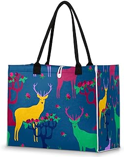 Bolsa feminina - Takin reutilizável sacolas de compras de supermercado com alças alce grande bolsa de praia bolsa de ombro bolsas de trabalho bolsas de mão resistentes para praia, compras, trabalho, viagens, Multicolor