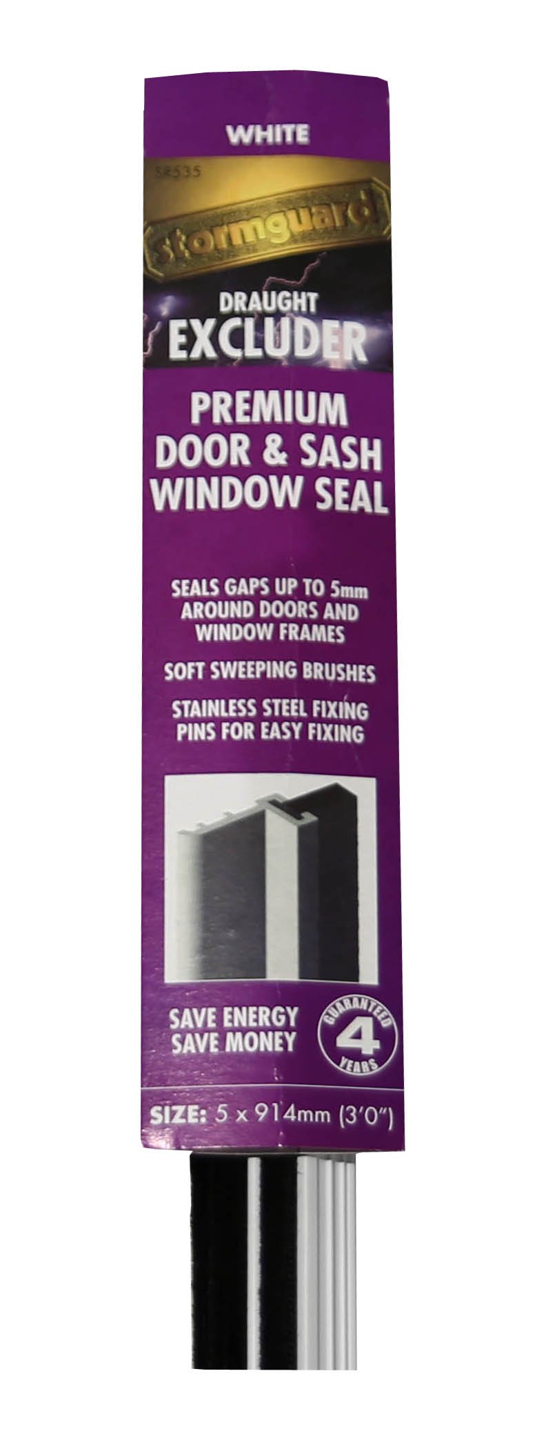 Stormguard Slikseal white brush sash window door draught excluder weather proofing, Pack of 5 x 914 mm lengths