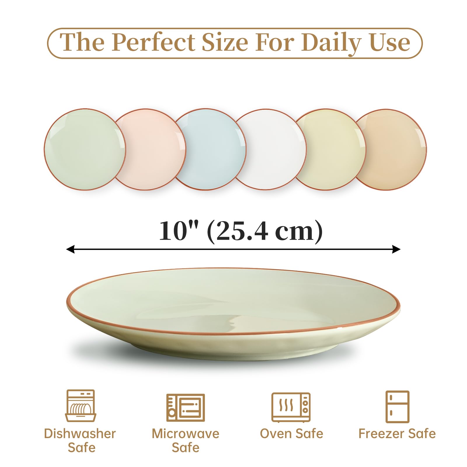 Kolorowy ceramiczny zestaw płaskich talerzy obiadowych - zestaw 6 dużych talerzy w cukierkowych kolorach - duży talerz obiadowy do głównego dania - nowoczesny serwis obiadowy | stek, sałatka, makaron