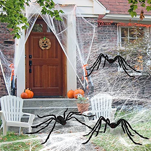 Image of JOYIN 3 Pcs Halloween Spiders Outdoor Decoration, Halloween Decor Outside, 5 Ft Large Hairy Giant Multi Color Spider Set for Yard Lawn Porch Decor Indoor Haunted House Scary Prop(59″Black)
