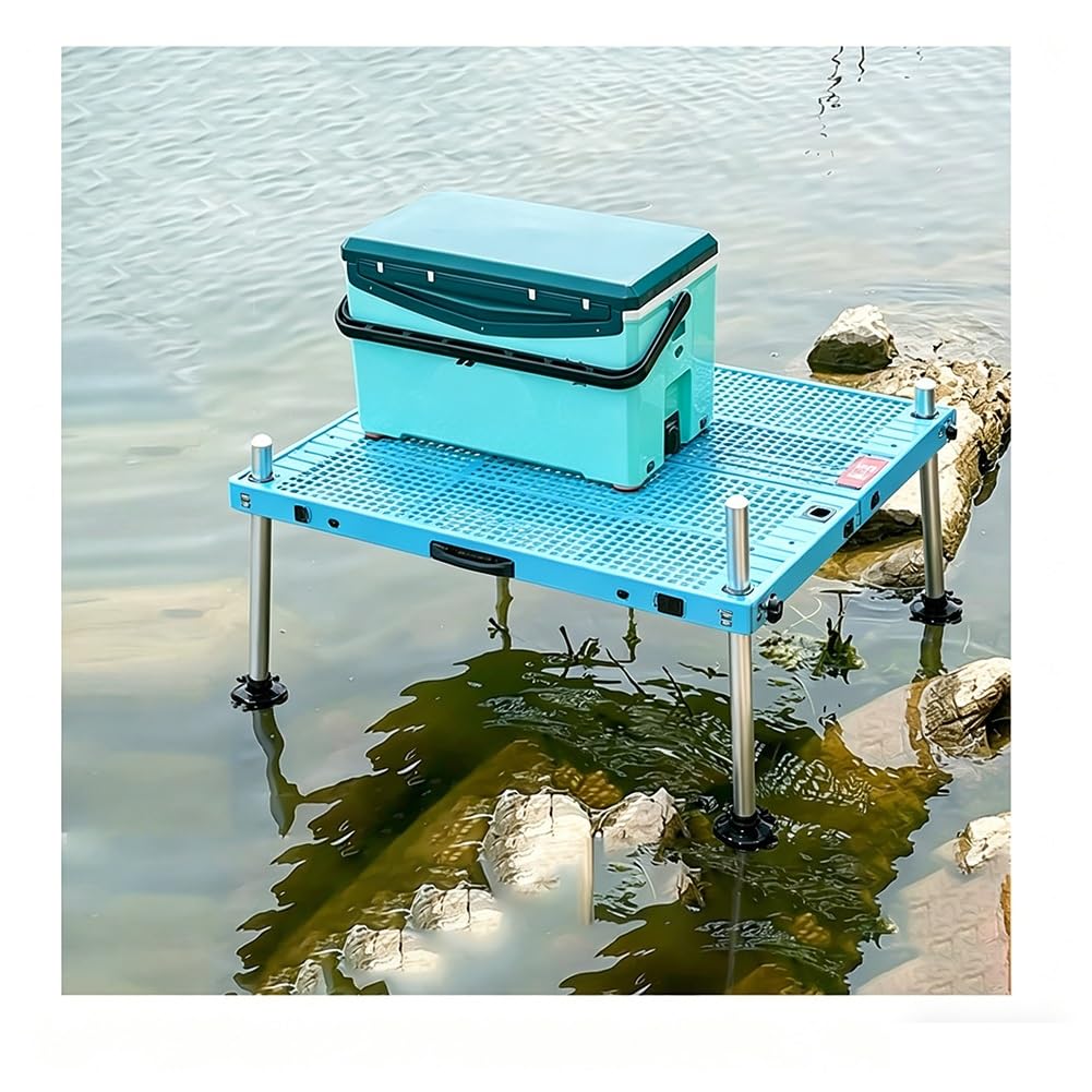 Piattaforma pieghevole per pesca sul lago lungo il fiume, gambe regolabili, scomparto per ombrello, maniglia per il trasporto, portatile
