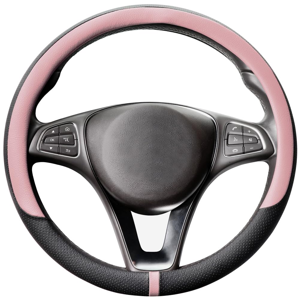 COFIT Microfiber Leather Steering Wheel Cover, Anti-slip Universal Protective Wrap, Car SUV Truck Interior Decor Accessories, Size M 37-38cm Grey and Black — view 18