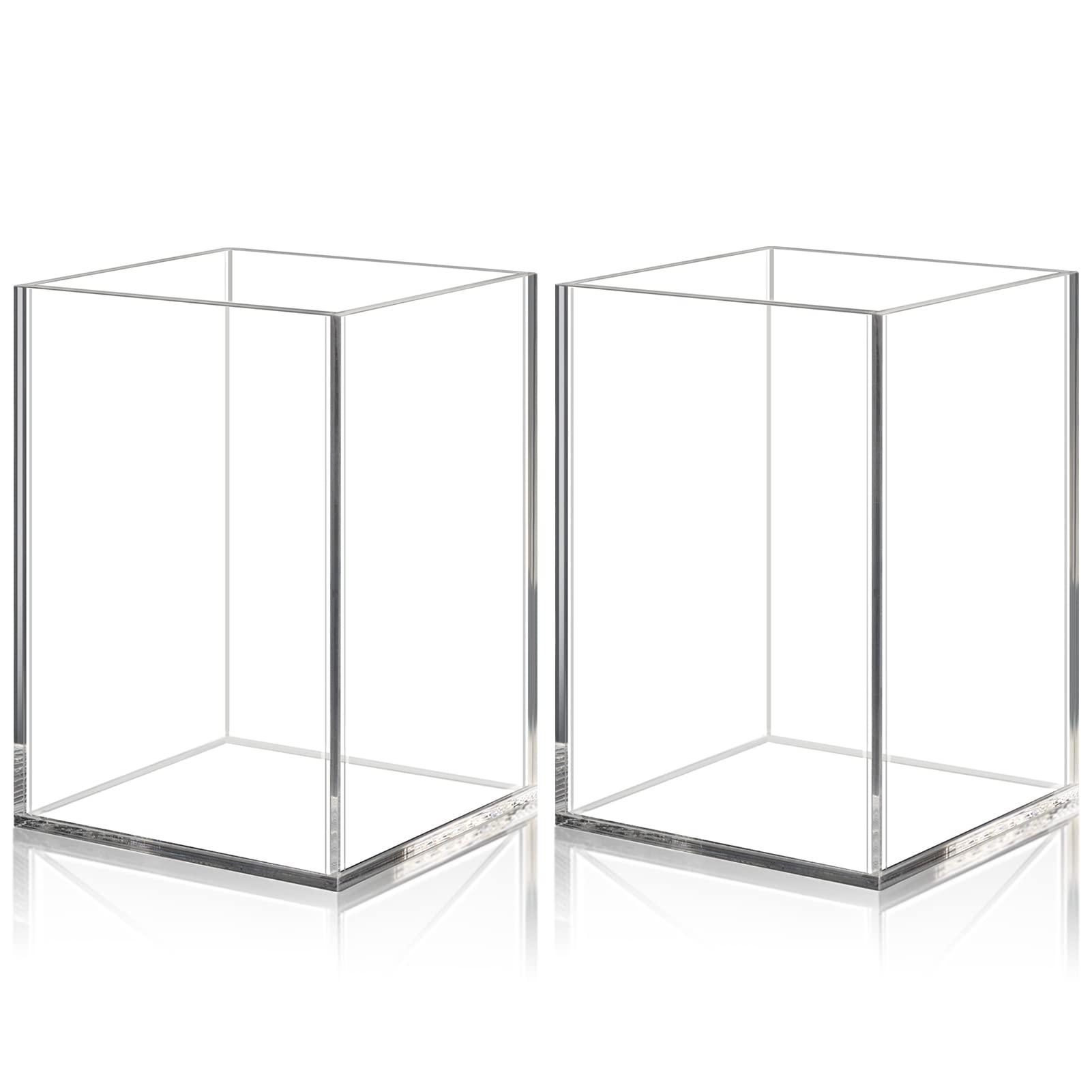 Uquelic Portapenne in acrilico, 2 Pezzi Portamatite da scrivania di forma quadrato, multifunzione trasparente, Porta pennelli per Trucco