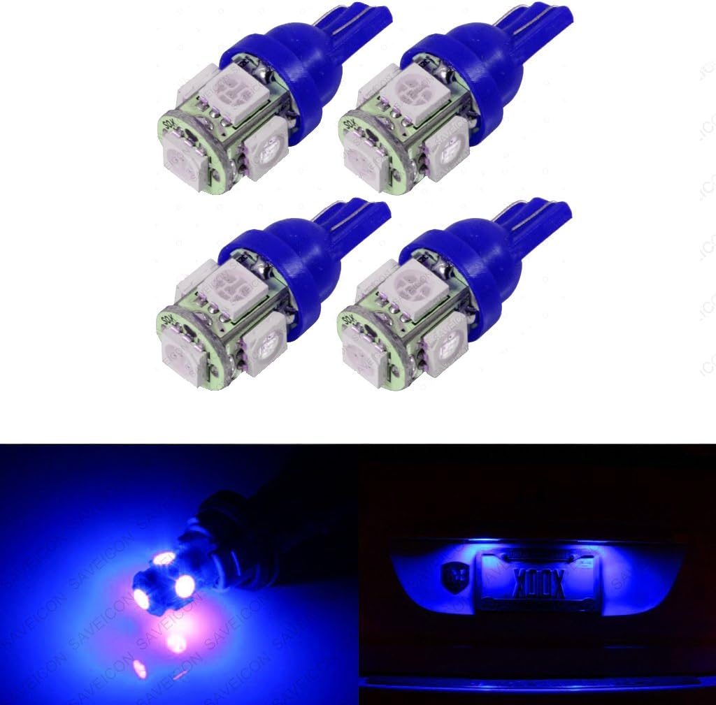 SAWE - 168 194 2825 T10 W5W 5050 5-SMD LED License Plate Dome Map Lights Bulbs (4 pieces) (Blue)