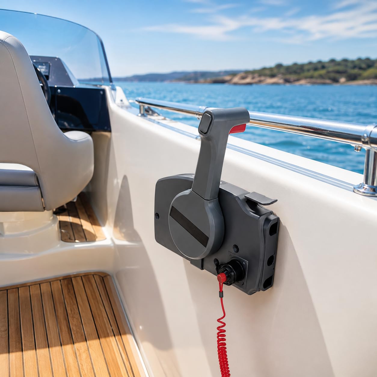 Caja de control remoto fuera de borda para barco, mando a distancia fuera de borda con cuerda de seguridad, caja de control de acelerador, montaje lateral para barco de pesca, yate, lancha motora