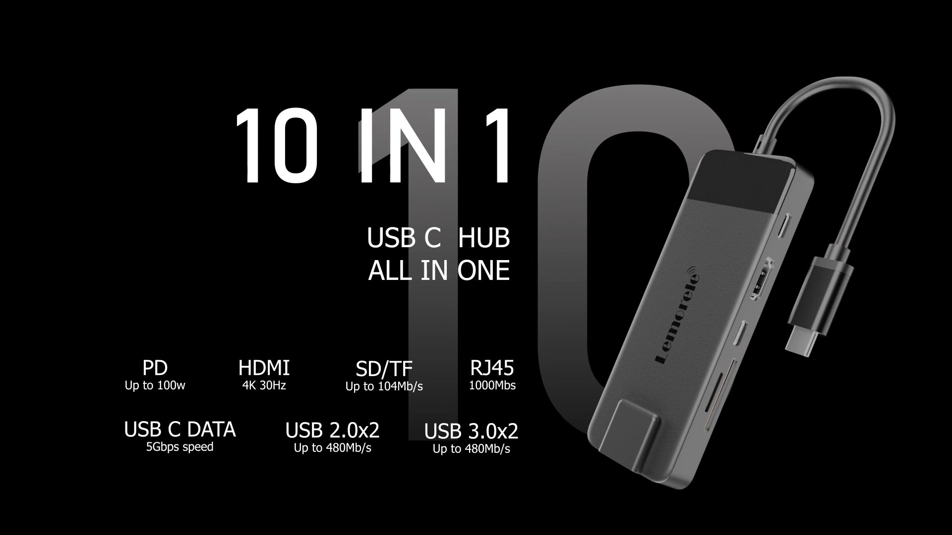 Hub USB-C 10-in-1 Lemorele - Dock Con HDMI 4K@60Hz, Ethernet, PD 100W, USB-A, SD Per MacBook/Windows - Foto 3