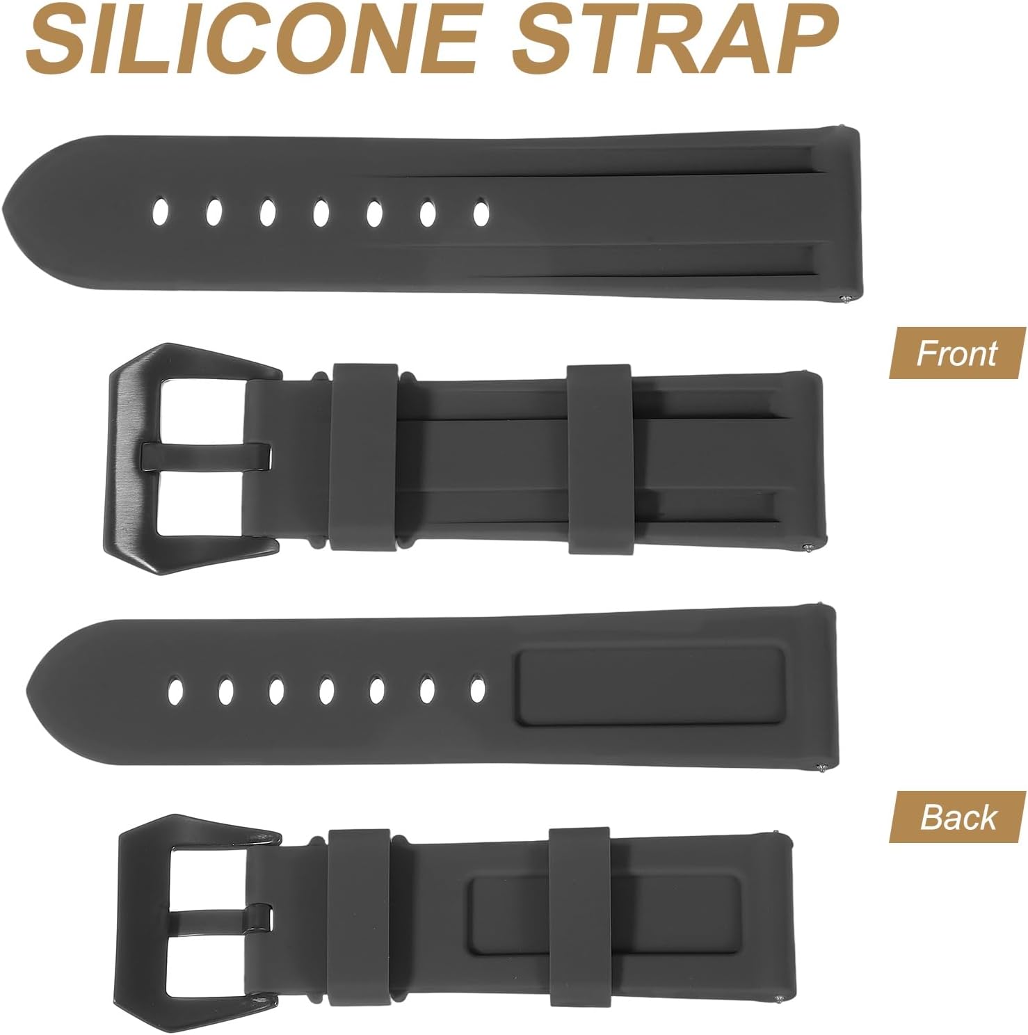 HARFINGTON Silicone Watch Band Quick Release Flexible Soft Rubber H-type Watch Strap with Stainless Steel Clasp Replacement Wristband for Men - Image 3