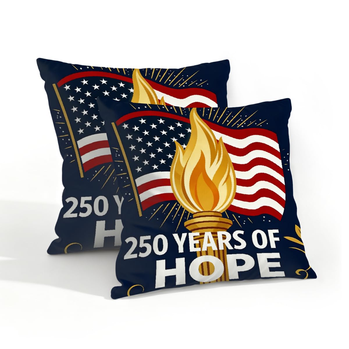 Outdoor Pillow Covers Waterproof Pillowcases 18x18in Set of 2 American Flag 250 Years of Hope Decorative Throw Cushion Case for Couch Sofa Garden Patio Furniture