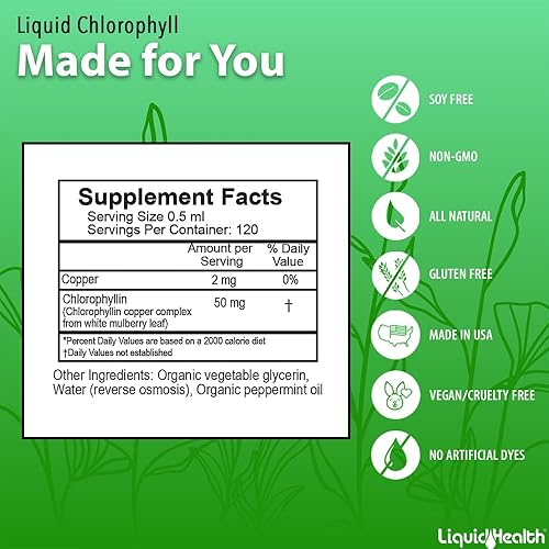 Miniatura 5 de LIQUIDHEALTH Gotas de clorofila líquida, desodorante interno, antioxidantes, desintoxicación hepática, apoyo inmunológico, alivia el mal aliento,