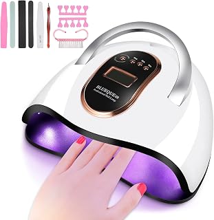 Pretfy 168W UV LED Nail Lamp, Nail Dryer Gel Polish 4 Timer/Auto Sensor with 8Pcs Manicure Set, LED Digital Display USB Portable Handle Fingernail Toenail Curing Lamp Nail Art Painting Salon Tool
