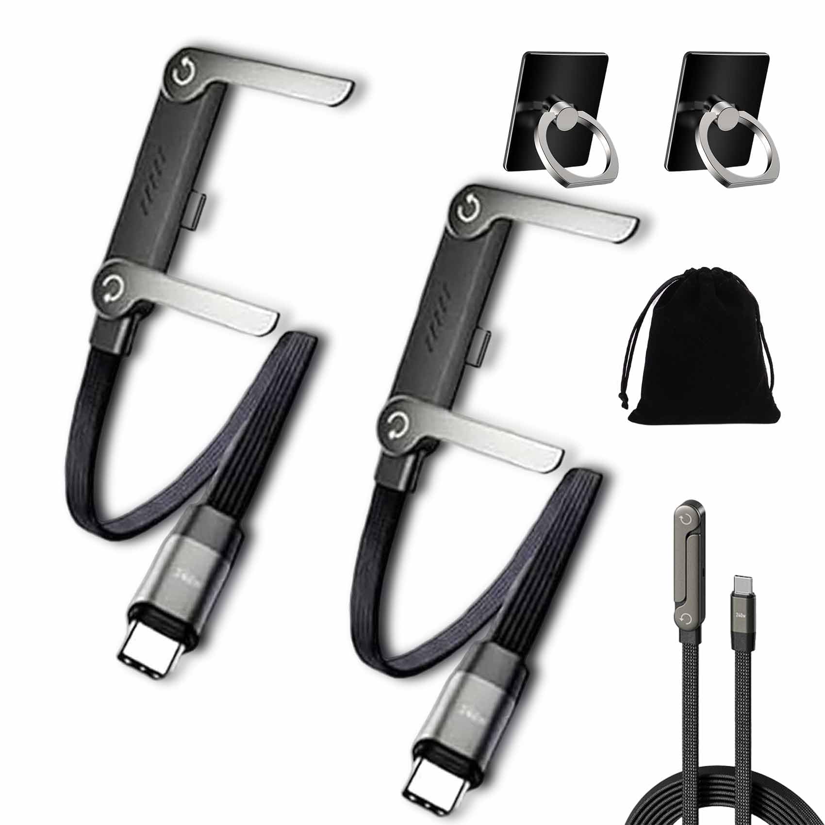 2026 New 2-in-1 Invisible Holder Charger Cable, Sideways Phone Changer, Invisible Holder Charger Cable with Stand, 360° Adjustable Metal Stand, C to C Cable for Desk & Gaming (2 PCS)