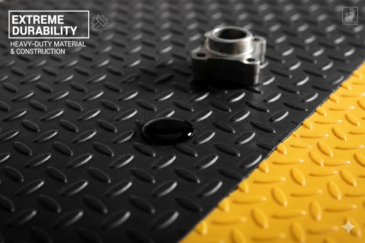 Tapetes Niva® Anti Fatigue Mat, Diamond Plate Finish, Foam Interior. for Kitchen, Garage, Industry, or Harsh use, Industrial Grade. (Yellow Stripes, 36" L x 24" W x 0,82" Th) — Amazon image 3