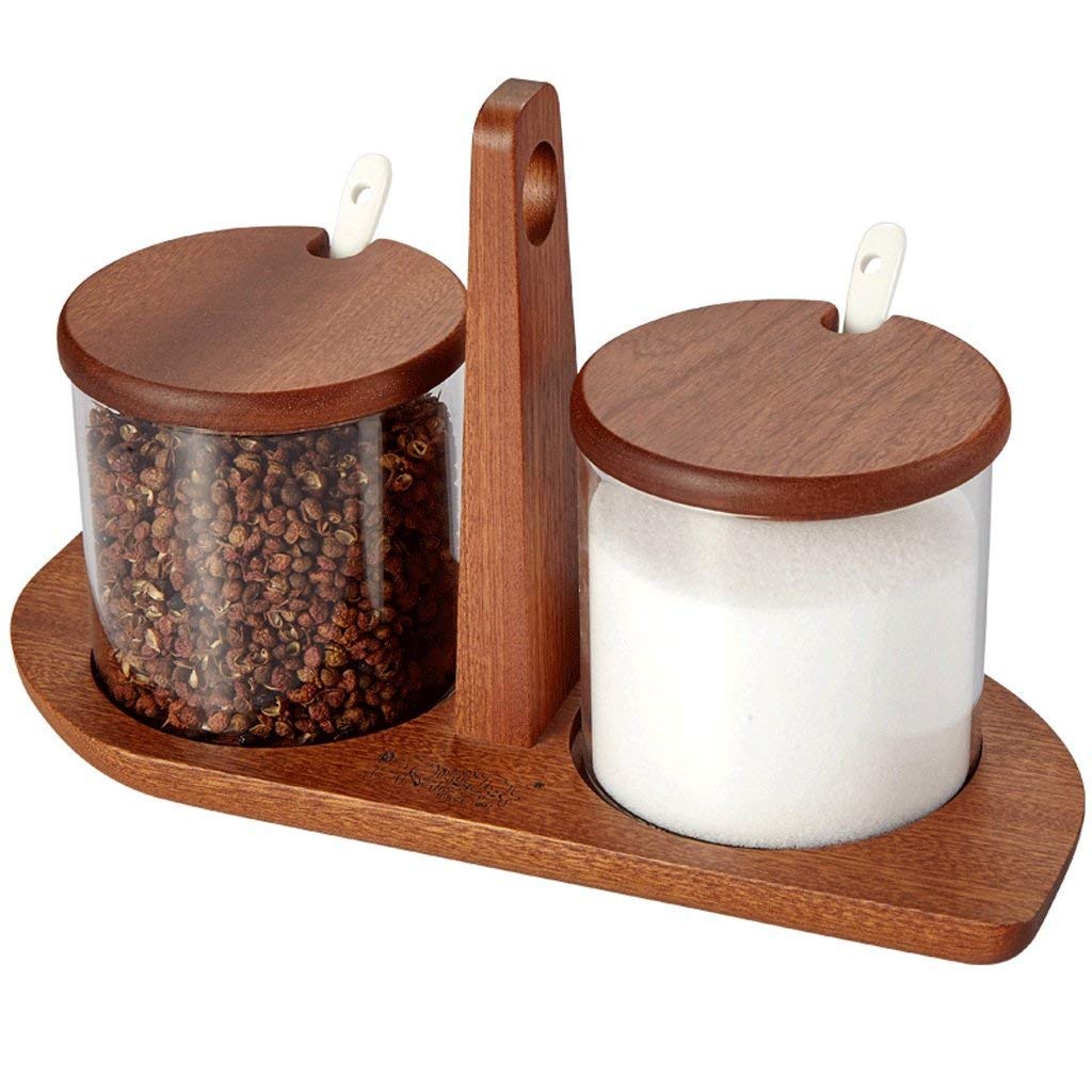 Pots à épices, cuillères à épices, boîte d'assaisonnement pour épices Condiment Box Set Ménage Salière Verre Cuisine Réservoir Combinat